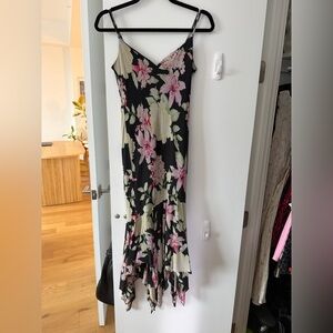 Ralph Lauren Black and Pink Floral Asymmetrical Dress